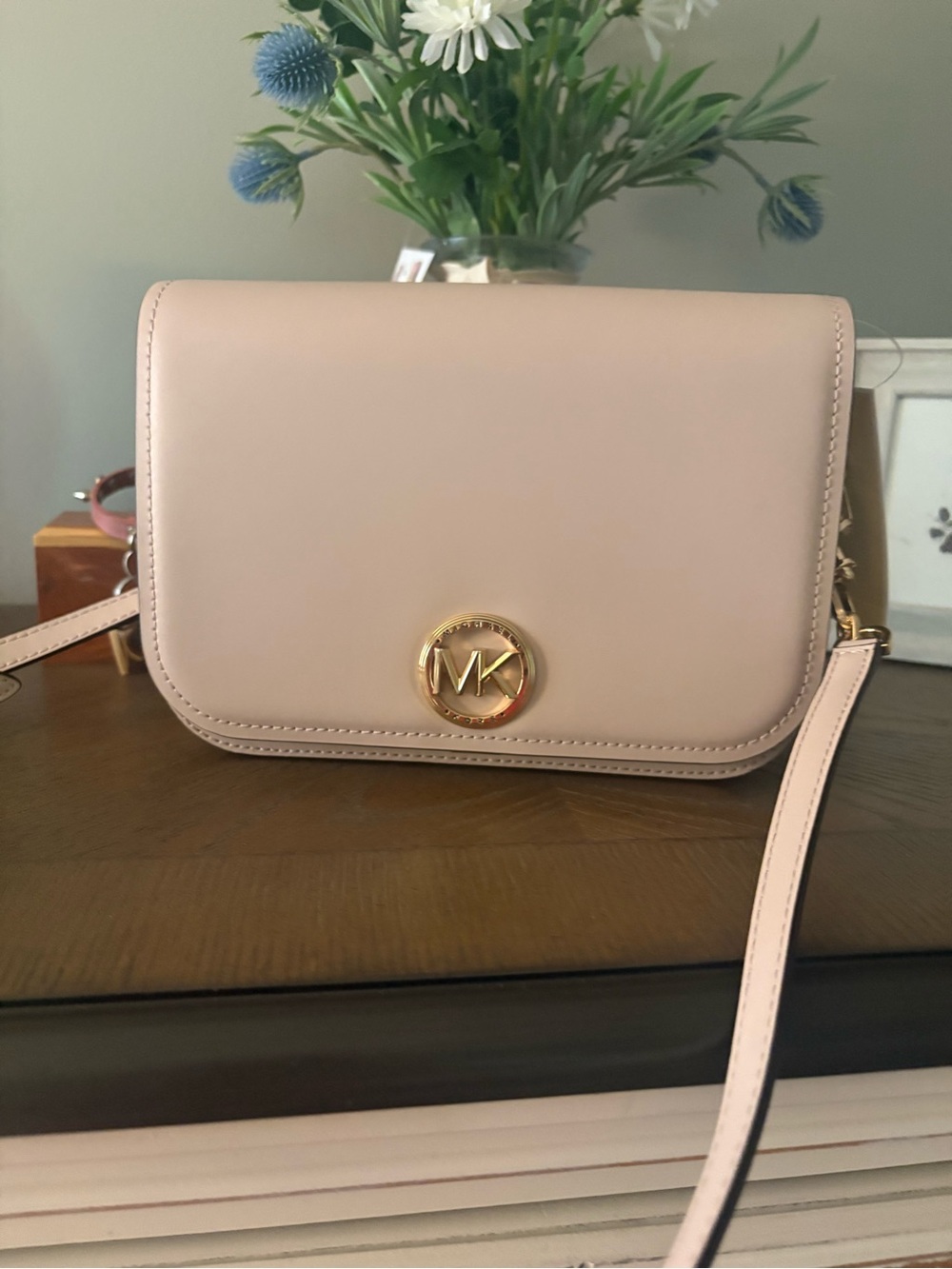 Michael Kors Pale Pink Crossbody Bag with Gold Logo